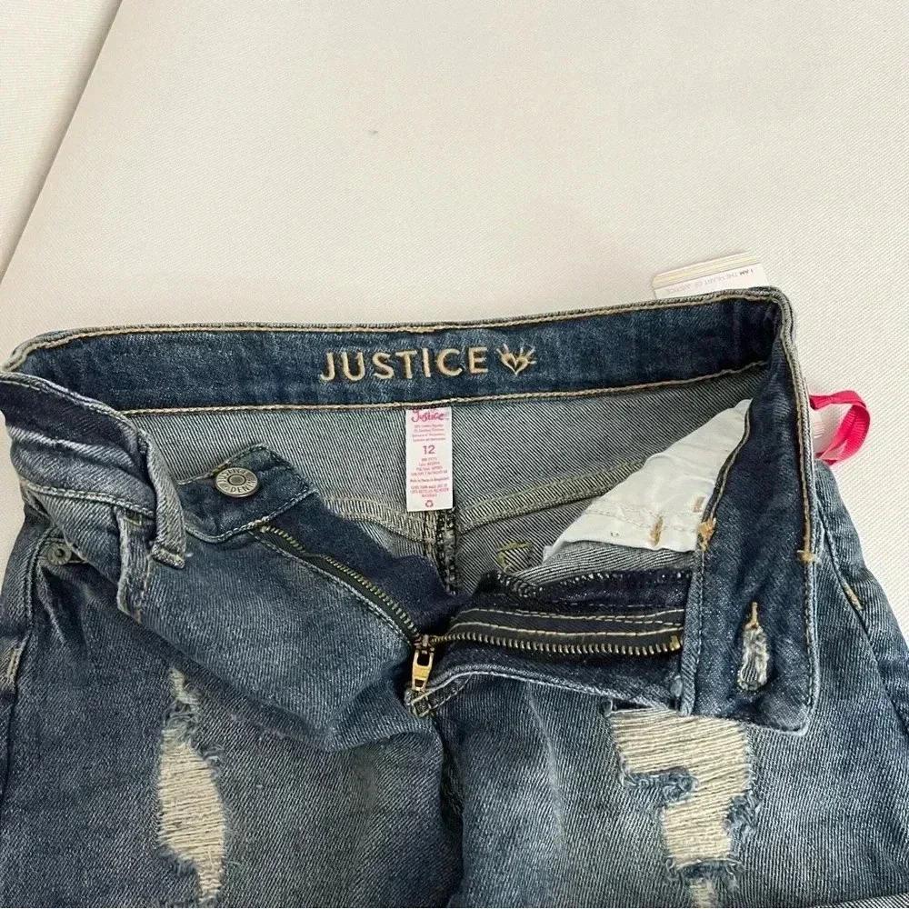Justice Girls Mini Mom Destroyed Blue Denim Shorts Size 12 Cuffed Hem Pockets